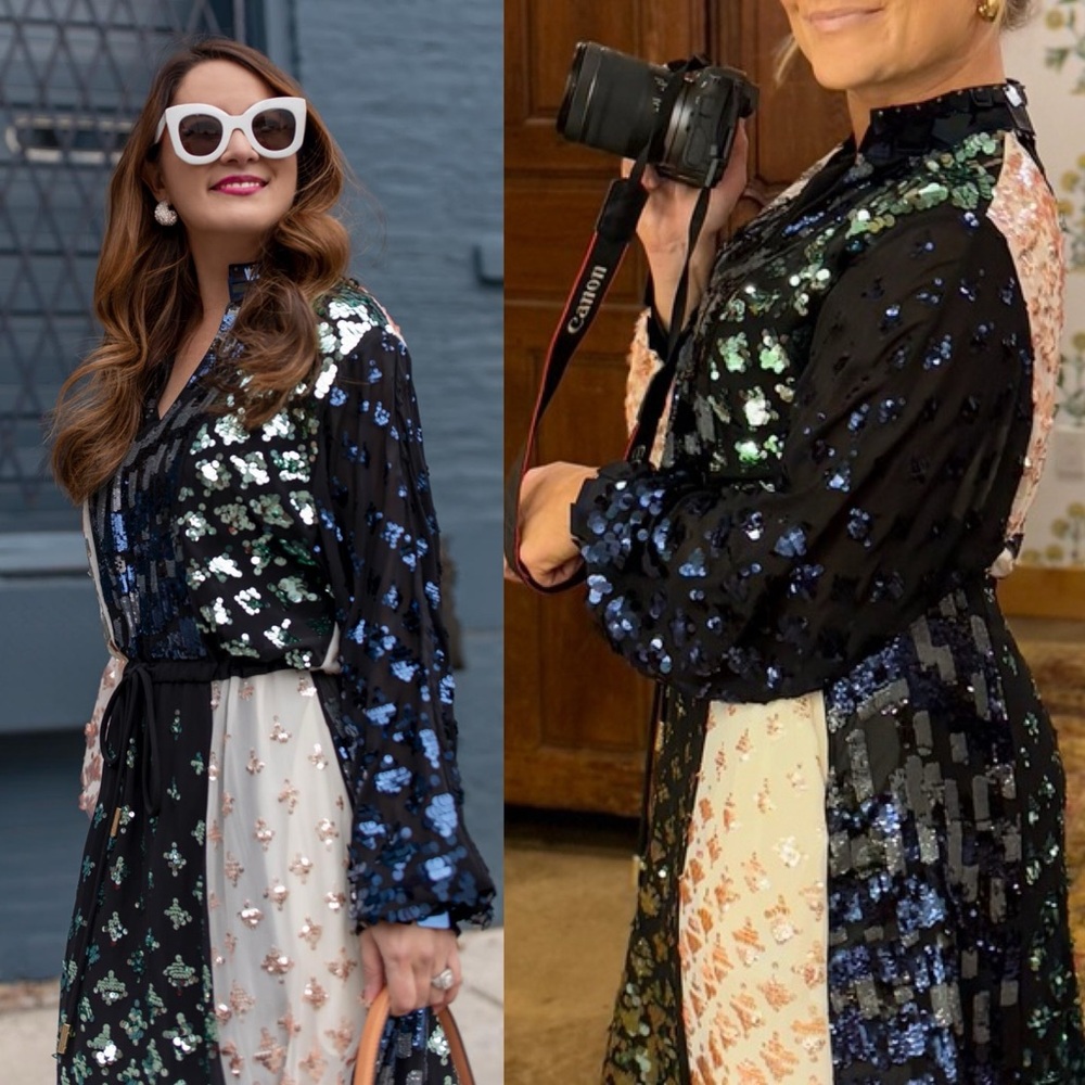 Tory Burch Color-Block Sequin Midi Dress Caftan Style Size 2 - Picture 3 of 16